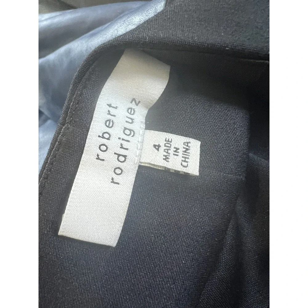 ROBERT RODRIGUEZ  SCUBA NAVY LEATHER COLORBLOCK MOTO JACKET SKIRT SUIT SET 2/4